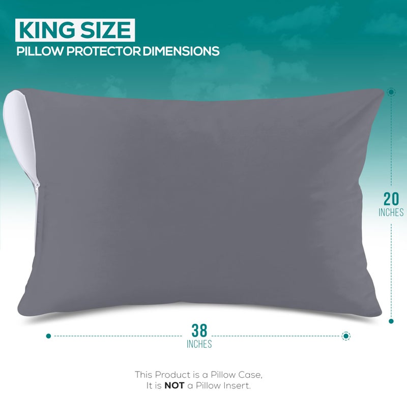 Utopia Bedding Premium 100% Waterproof Pillow Protectors with Zipper King Size (Set of 2), Bed Bug and Dust Mite Proof Zippered Pillow Covers, Pillow Encasement Cases, Gray - Image 2